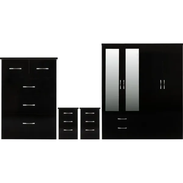 Nevada 4 Door 2 Drawer Mirrored Wardrobe Bedroom Set | Home Divine