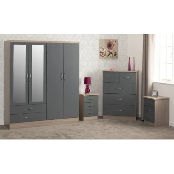 Nevada 4 Door 2 Drawer Mirrored Wardrobe Bedroom Set | Home Divine