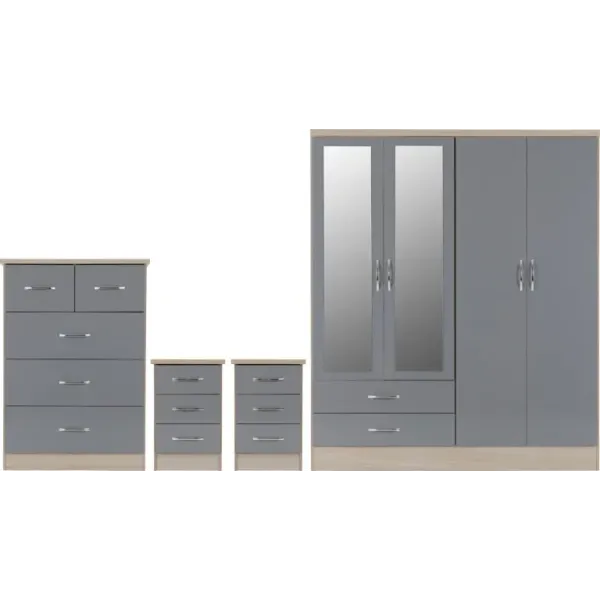 Nevada 4 Door 2 Drawer Mirrored Wardrobe Bedroom Set | Home Divine