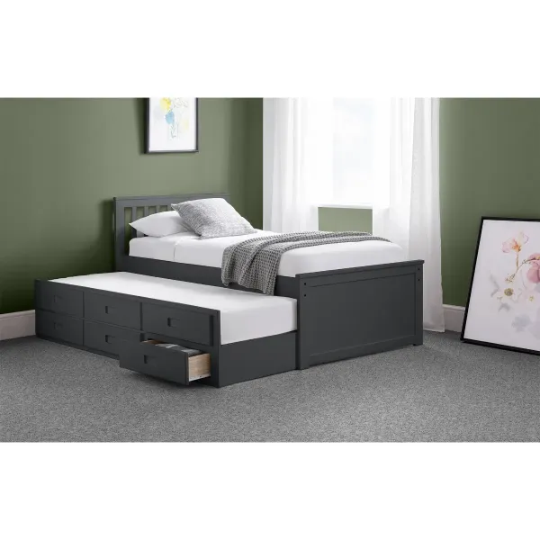 Maisie Bed With Underbed And Drawers in Anthracite Finish | Home Divine