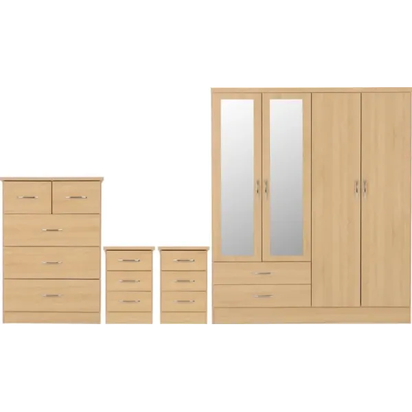 Nevada 4 Door 2 Drawer Mirrored Wardrobe Bedroom Set | Home Divine