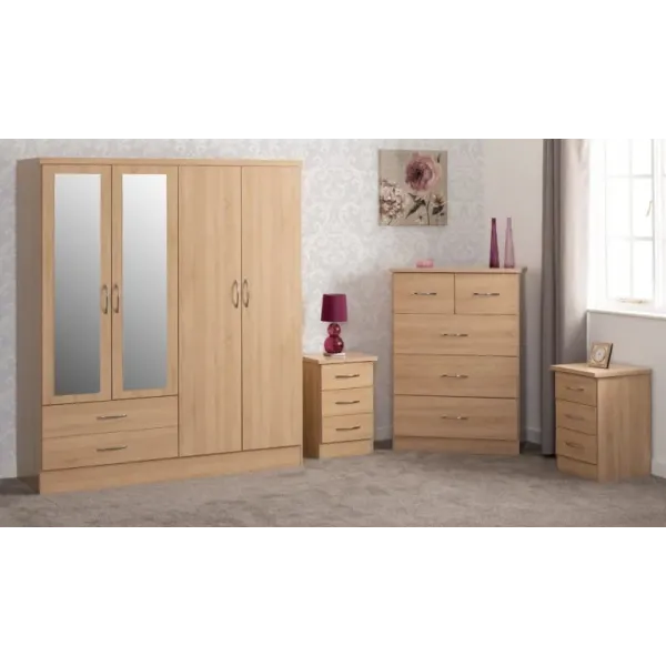 Nevada 4 Door 2 Drawer Mirrored Wardrobe Bedroom Set | Home Divine