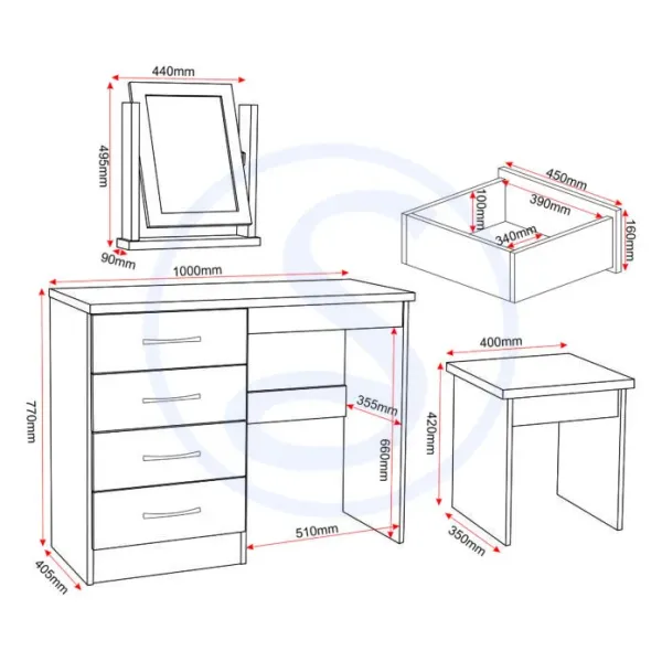 Transform Your Space with the Nevada 4 Drawer Dressing Table Set | Home Divine