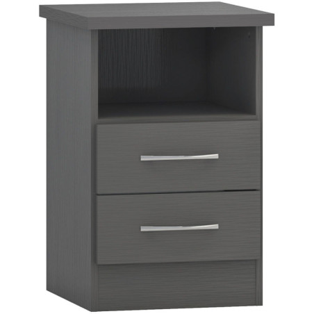 Nevada 2 Drawer Bedside Black Wood Grain - Home Divine