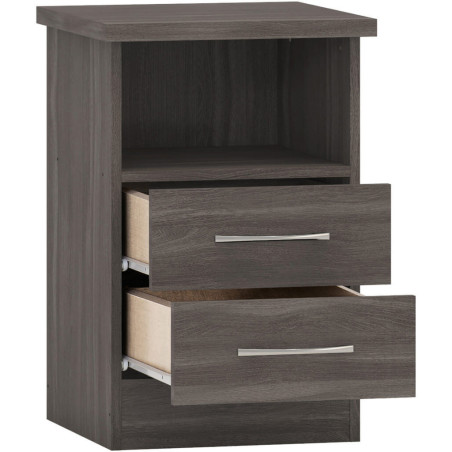 Nevada 2 Drawer Bedside Black Wood Grain - Home Divine